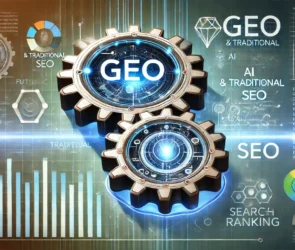 two interlocking gears, one labeled 'GEO' with